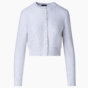 AKRIS ECRU SEQUIN LINEN BLEND SHORT CARDIGAN SIZE US 12 NWTS! SOLD-OUT!